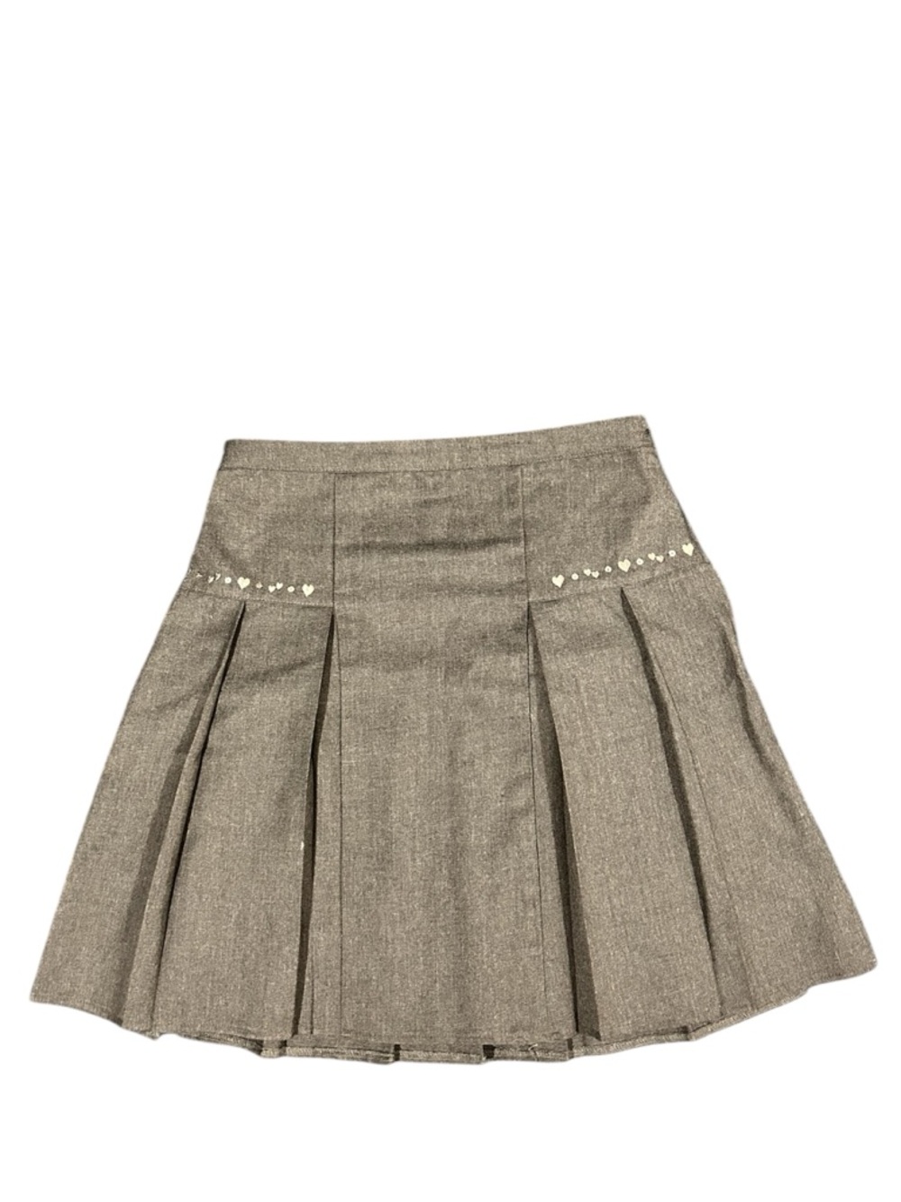 Pleated School Skirt Gray Color with Embroidered Hearts. Adjustable Waist